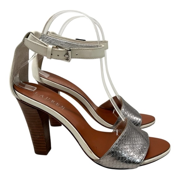 Lauren Ralph Lauren Leah Leather Snakeskin High Heel Pumps Sandals Women’s 7.5 - Picture 2 of 15